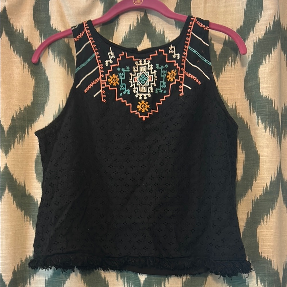 Embroidered Black Sleeveless Top